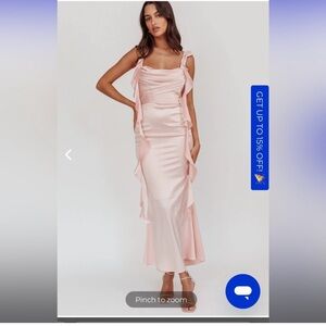 BLUSHING RUFFLE TRIM MIDI DRESS BABY PINK